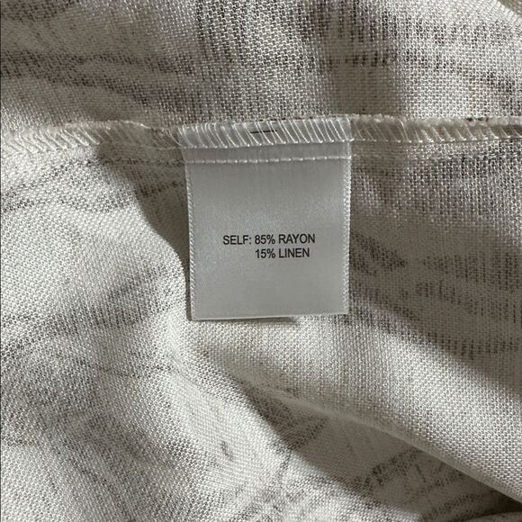 Jane + Delaney L Ivory Brown Horse Print Linen Blend Short Cap Sleeve Shirt - Picture 8 of 9